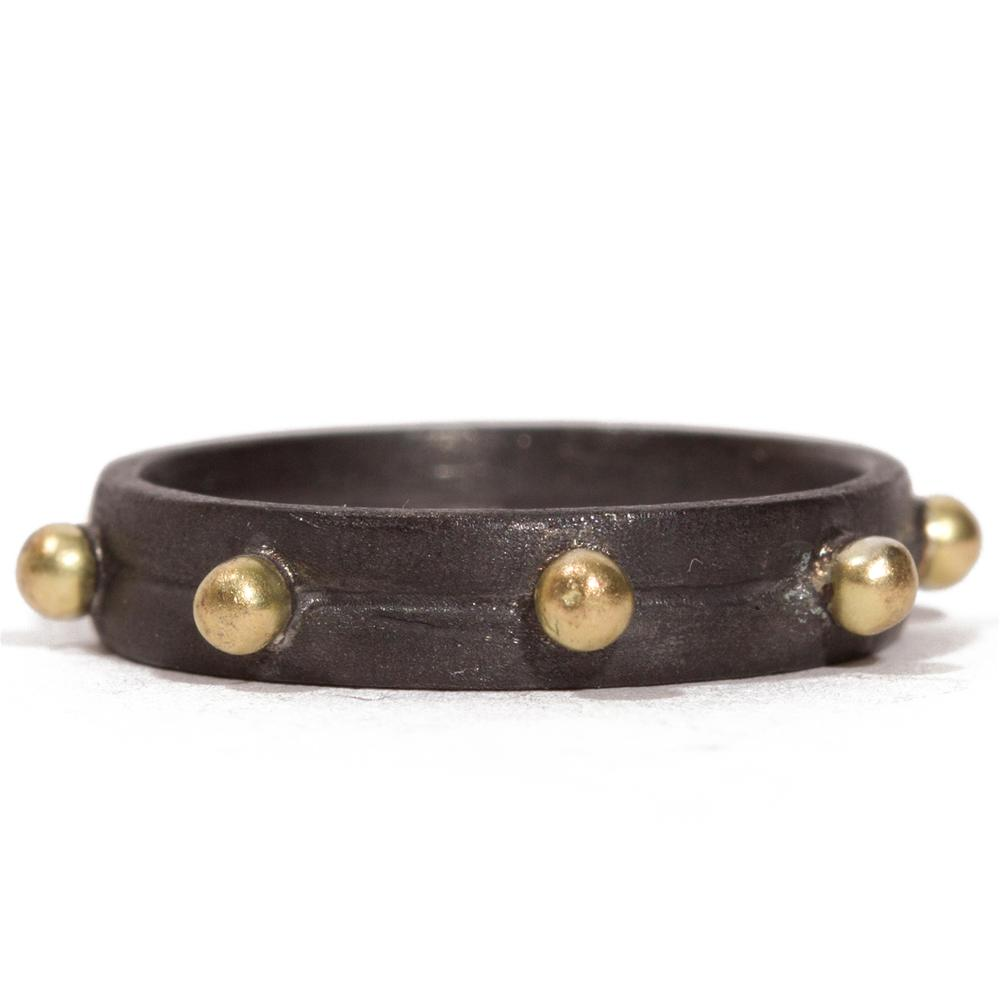 Armenta Granulated Black Silver & Yellow Gold Stackable Ring