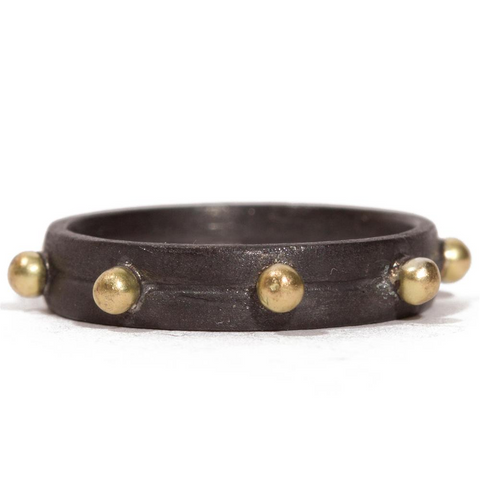 Armenta Granulated Black Silver & Yellow Gold Stackable Ring