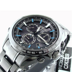Seiko Astron Solar GPS Ceramic Black Stainless Blue 44.6mm Watch SSE013