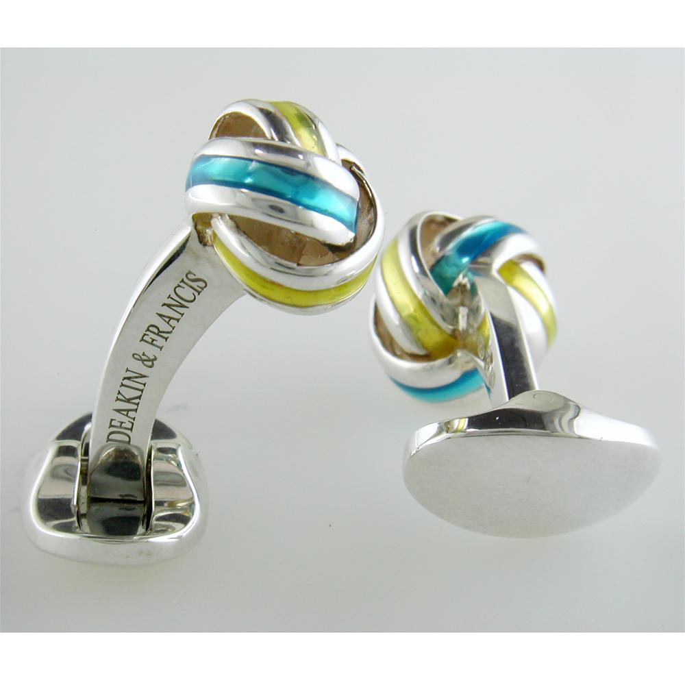Deakin & Francis Blue & Yellow Enamel Sterling Silver Knot Cufflinks