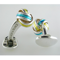 Deakin & Francis Blue & Yellow Enamel Sterling Silver Knot Cufflinks