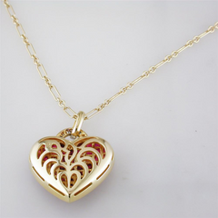 Vintage Estate Invisible Set Ruby Gold Heart Pendant Necklace