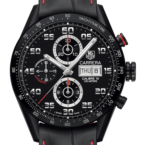 TAG Heuer CARRERA 100M Calibre 16 Day-Date Automatic Chronograph Black Titanium Watch 43MM CV2A81.FC6237