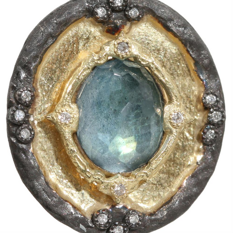 Armenta Old World Midnight Shield Pendant Enhancer with Labradorite & Diamonds