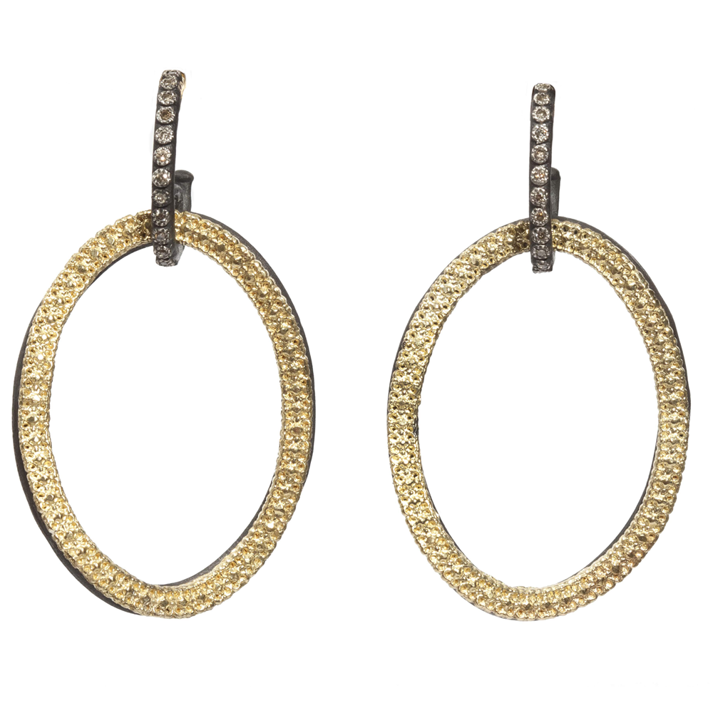 Armenta Open Oval Circle Link Drop Champagne Diamond Earrings Silver & Gold