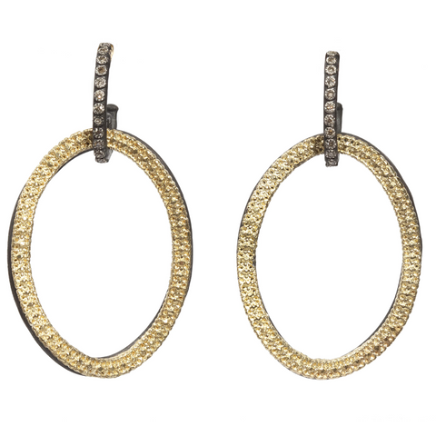 Armenta Open Oval Circle Link Drop Champagne Diamond Earrings Silver & Gold