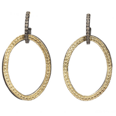 Armenta Open Oval Circle Link Drop Champagne Diamond Earrings Silver & Gold