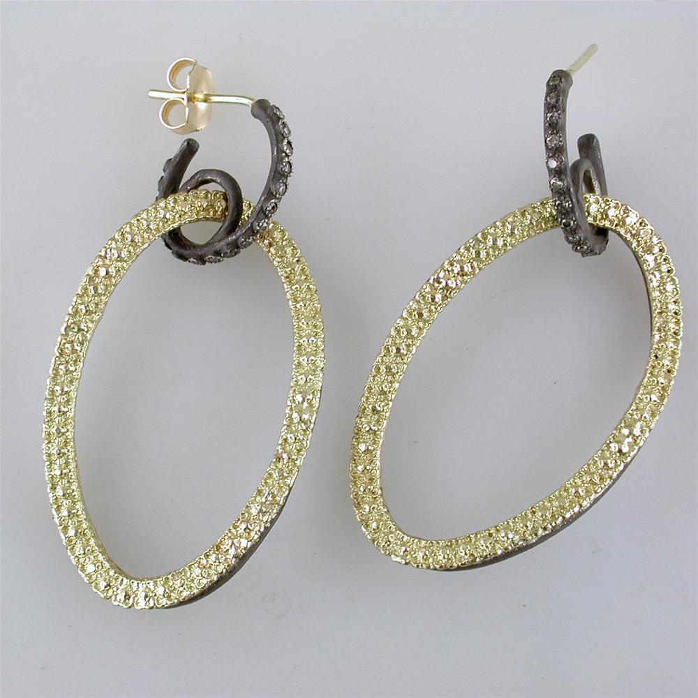 Armenta Open Oval Circle Link Drop Champagne Diamond Earrings Silver & Gold