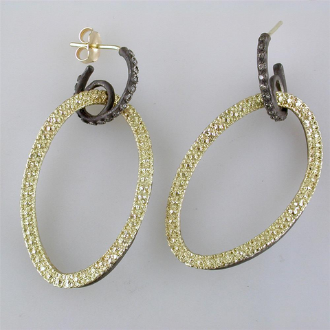 Armenta Open Oval Circle Link Drop Champagne Diamond Earrings Silver & Gold