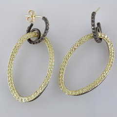 Armenta Open Oval Circle Link Drop Champagne Diamond Earrings Silver & Gold