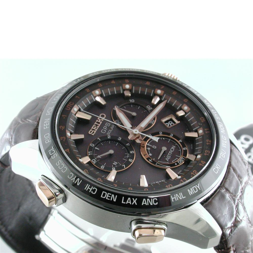 Seiko Astron GPS Solar 8 series Titanium & Ceramic Bezel Watch Black Dial Rose Gold 44.6mm SSE025