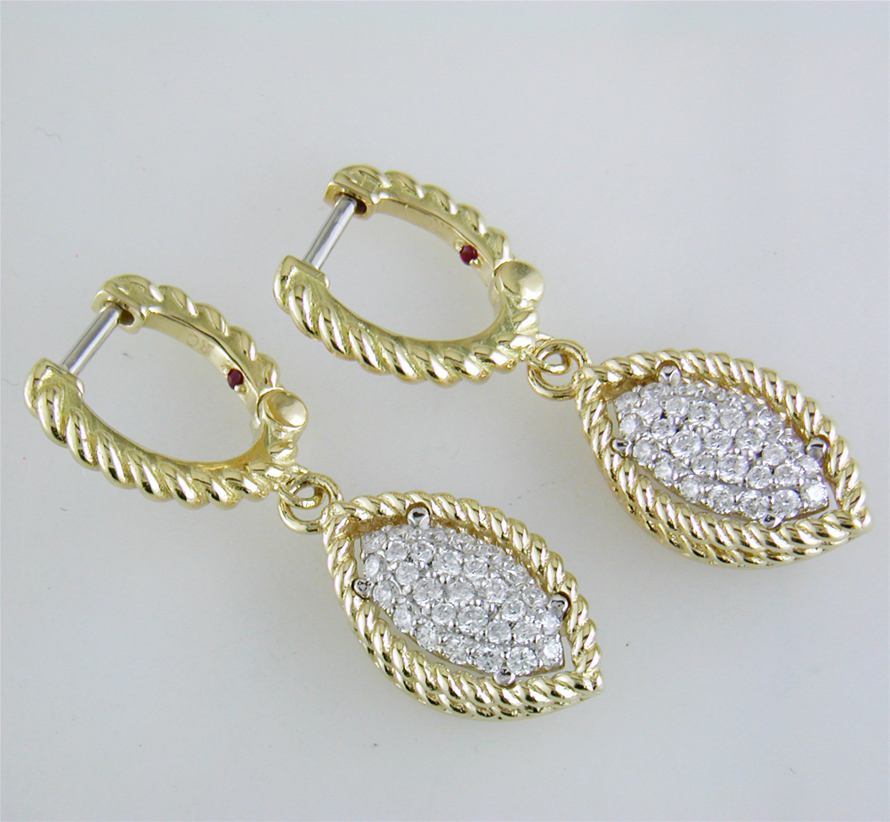 Roberto Coin New Barocco Dangle Drop Marquise Earrings White & Yellow Gold