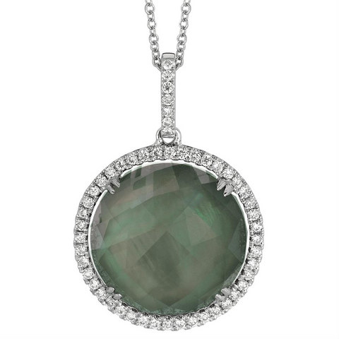 Doves "Black Orchid" Mother of Pearl Diamond Round Pendant Necklace