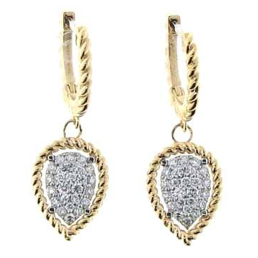 Roberto Coin New Barocco Dangle Drop Marquise Earrings White & Yellow Gold