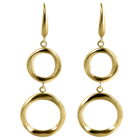 Charles Garnier Double Circle Dangle Drop Earrings Silver Yellow Gold Finish CXE1812Y