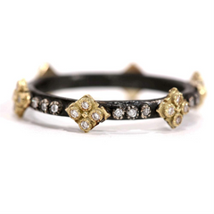 Armenta Old World Cravelli Stackable Band Diamond Ring Oxidized Sterling & 18K R2153