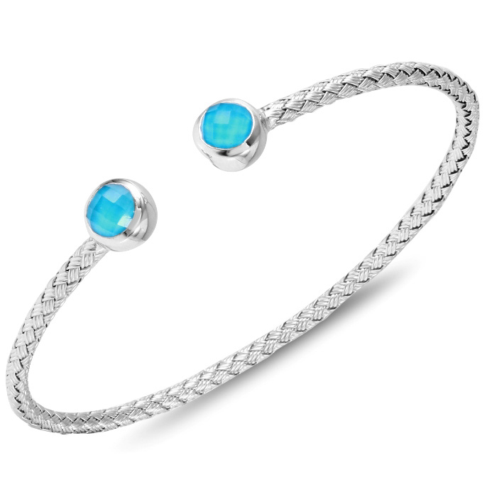 Charles Garnier Sterling Silver 3mm Annecy Mesh Cuff Bracelet With Turquoise Doublet