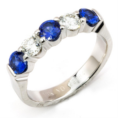 Sapphire & Diamond Prong Set White Gold Wedding Band Ring 18K