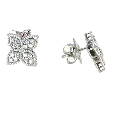 Roberto Coin Princess Flower Diamond Medium Stud Earrings 18K White Gold