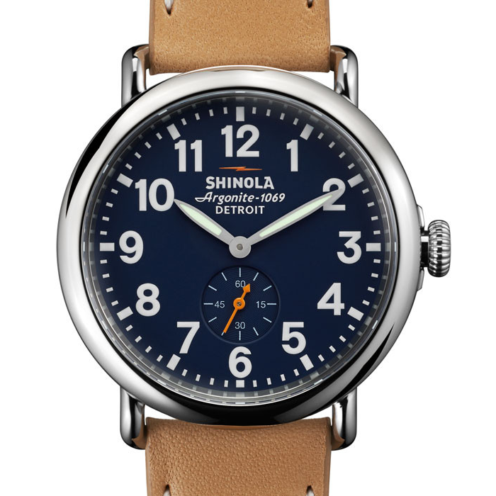 Shinola Gents 41mm Runwell Blue Dial Natural Leather Watch 10000144
