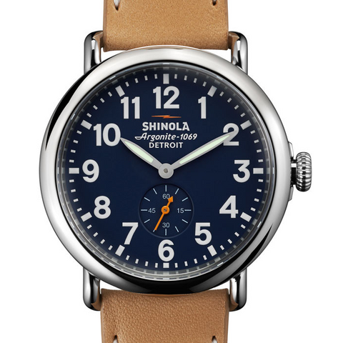 Shinola Gents 41mm Runwell Blue Dial Natural Leather Watch 10000144