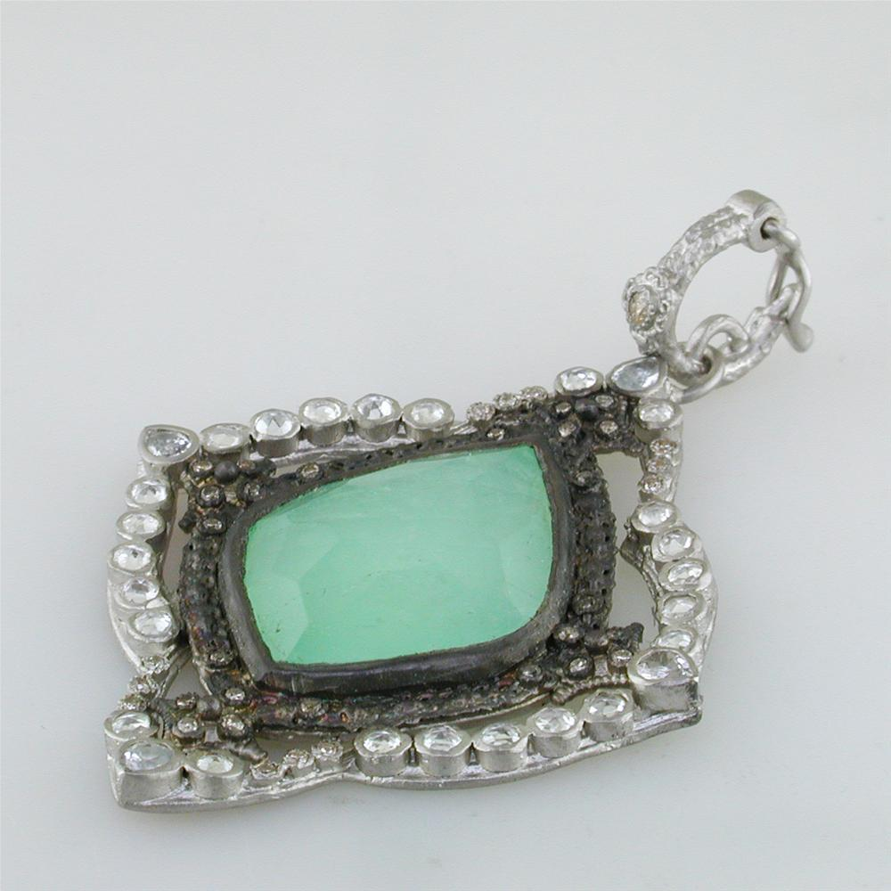 Armenta Large Carved Kite Cross Pendant Enhancer with Chrysoprase & Moonstone