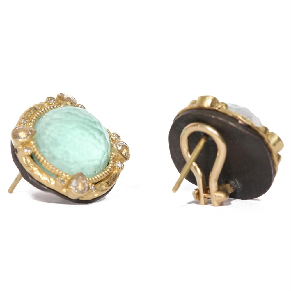 Armenta Dulcinea 12mm Round Green Turquoise Diamond Stud Earrings 18K & Silver