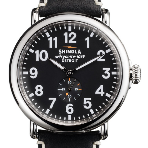 Shinola Gents 47mm Runwell Black Dial Leather Watch 10000012