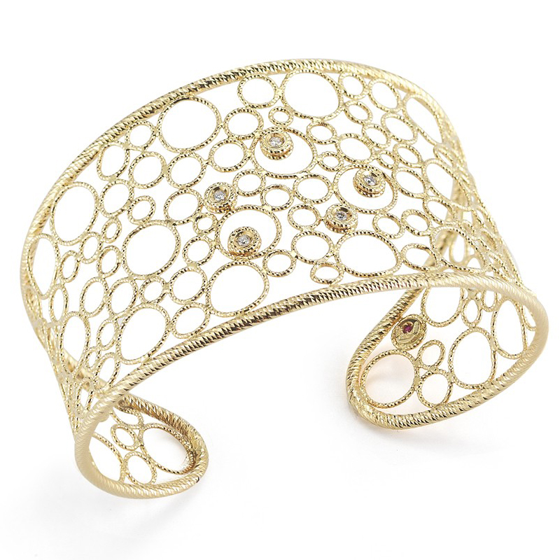 Roberto Coin Bollicine Diamond Cuff Bracelet 18K Yellow Gold
