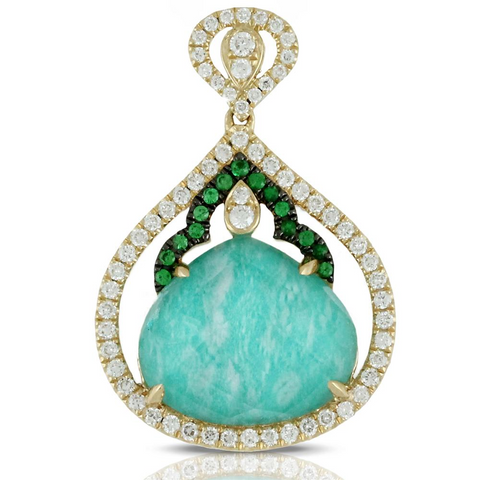 Doves Amazonite & White Topaz Pendant with Tsavorite & Diamond Halo Necklace
