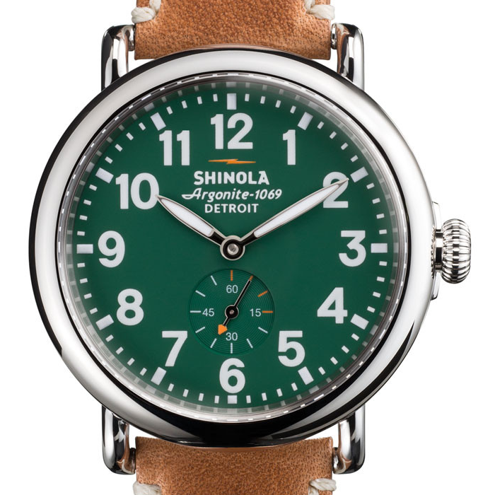 Shinola Gents 41mm Runwell Green Dial Maple Aniline Leather Watch 10000026