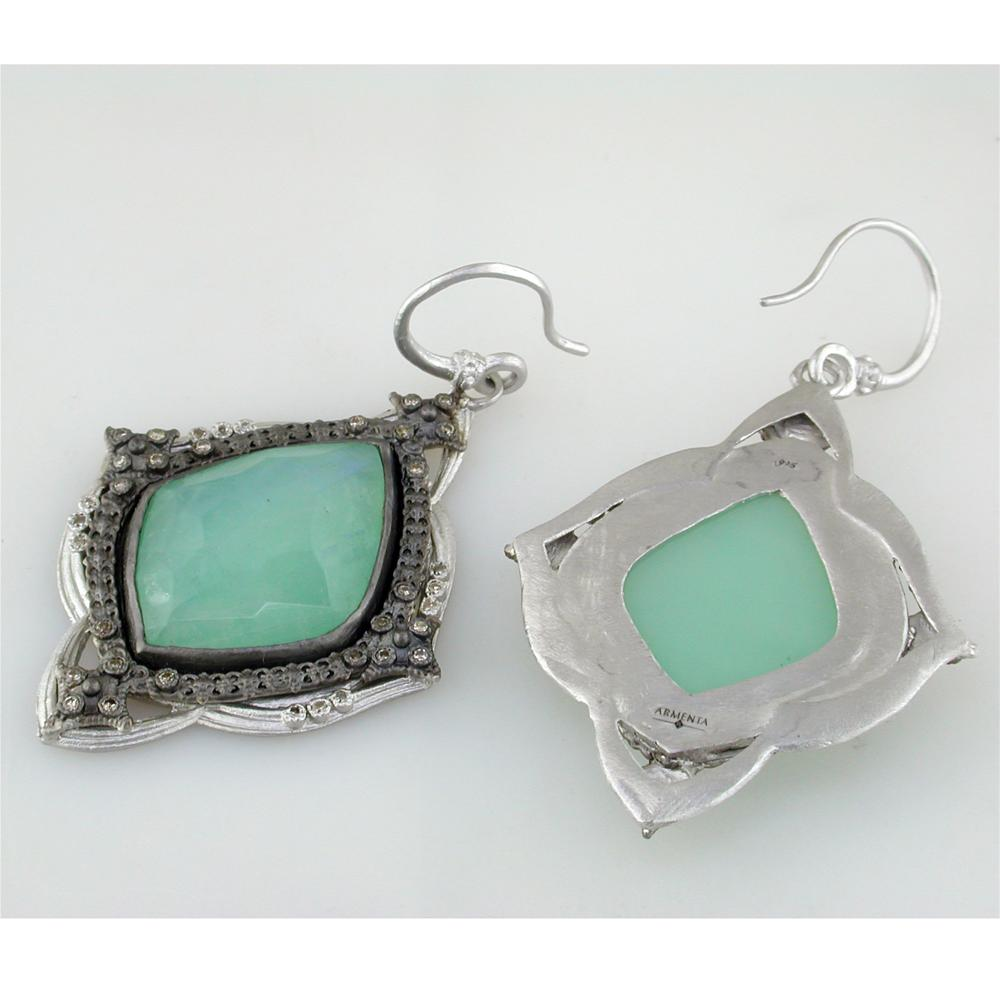 Armenta Large Carved Hanging Kite Drop Earrings with Chrysoprase & Moonstone