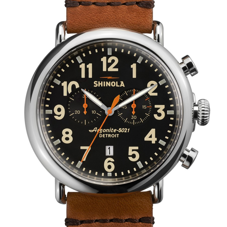Shinola Runwell Chronograph 47mm Black Dial Brown Leather Men's Watch S0110000044