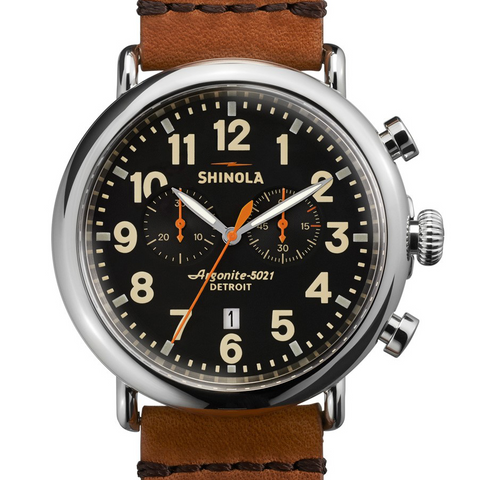 Shinola Runwell Chronograph 47mm Black Dial Brown Leather Men's Watch S0110000044