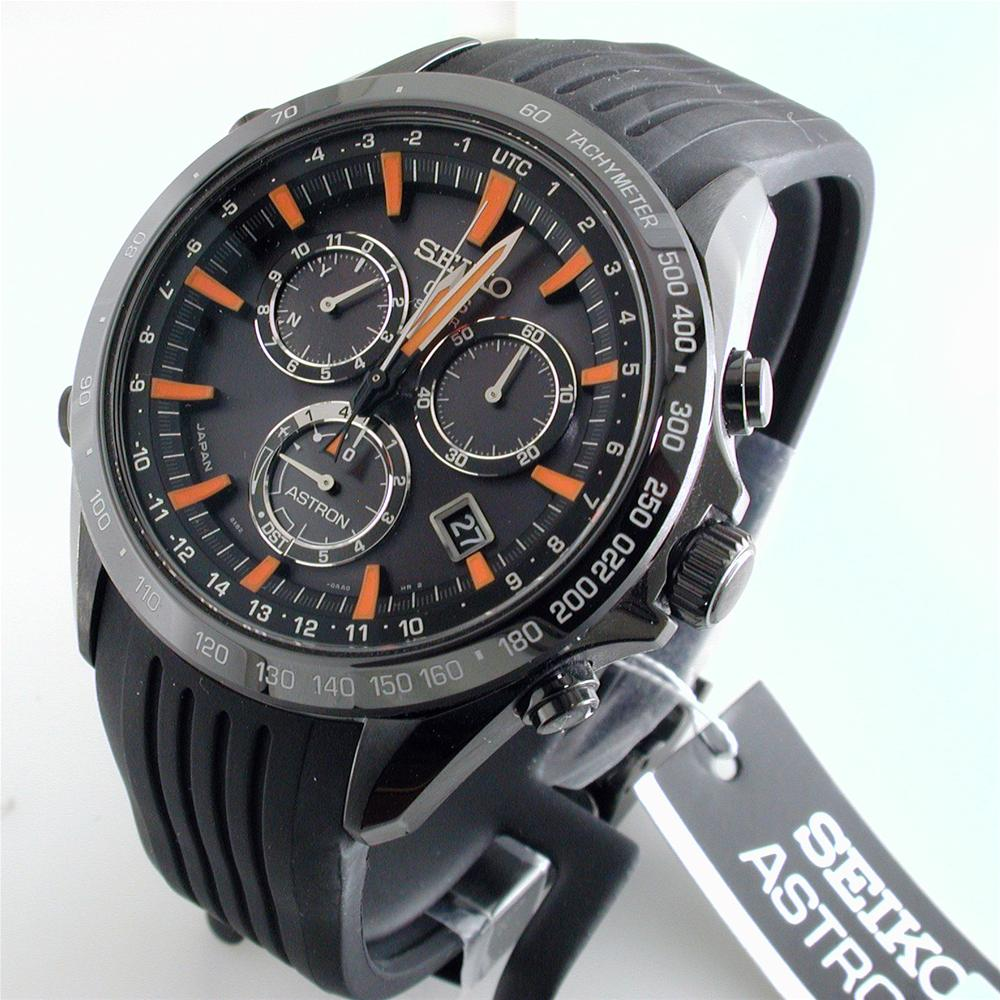 Seiko Astron Solar GPS Ceramic Black Stainless Orange 44.6mm Watch SSE017