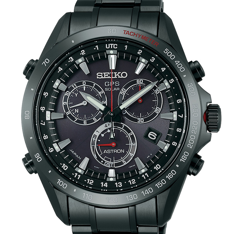 Seiko Astron GPS Solar Black Steel with Red Accents 44.6mm Watch SSE031