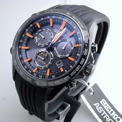 Seiko Astron Solar GPS Ceramic Black Stainless Orange 44.6mm Watch SSE017