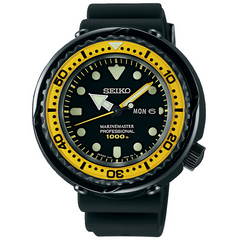 Seiko Prospex Marine Master Quartz Black & Yellow Titanium Bezel Watch SBBN027