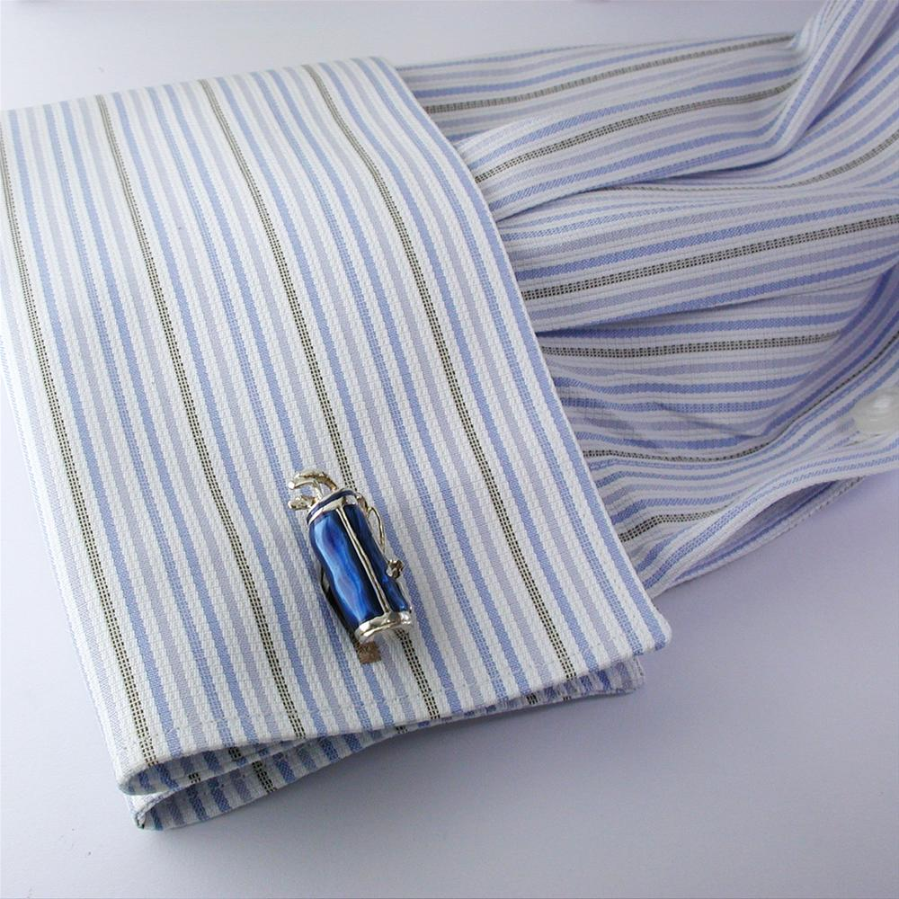 Deakin & Francis Blue Enamel Golf Club Bag Silver Cufflinks