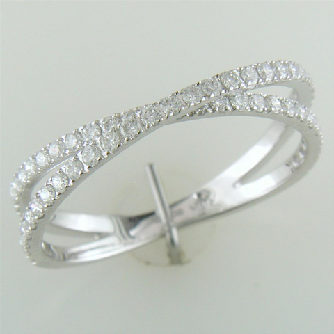 Diamond Crossover Band Ring Two Rows in 14K White Gold