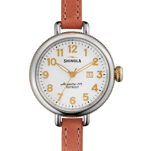 Shinola Birdy 34mm Double Wrap Brown Leather White Dial Watch S0110000267