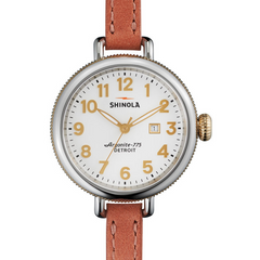 Shinola Birdy 34mm Double Wrap Brown Leather White Dial Watch S0110000267