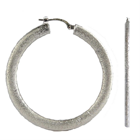 Charles Garnier Silver Slim Flattened Hoop Earrings Rhodium Finish CXE210W40 40mm