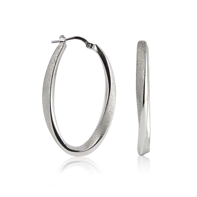 Charles Garnier Mobius Silver Oval Hoop Earrings Rhodium Finish CXE015W35