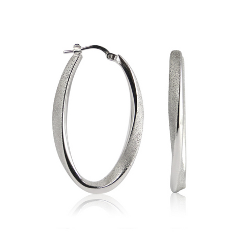 Charles Garnier Mobius Silver Oval Hoop Earrings Rhodium Finish CXE015W35
