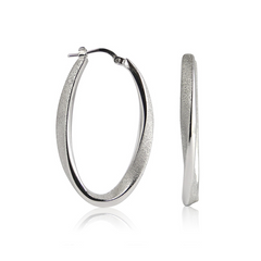 Charles Garnier Mobius Silver Oval Hoop Earrings Rhodium Finish CXE015W35