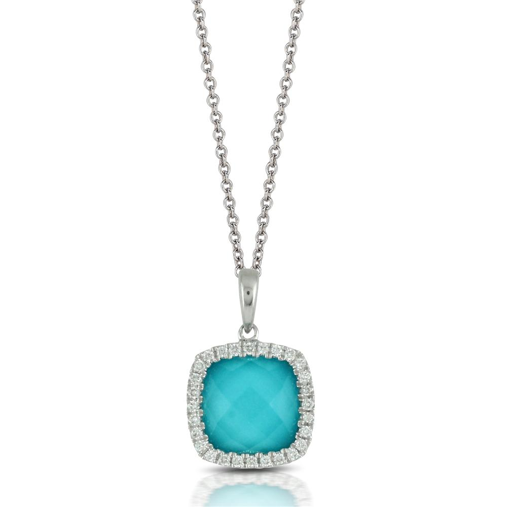 Doves "St. Barth's Blue" Turquoise & Diamond Cushion White Gold Pendant Necklace