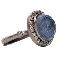 Armenta Kyanite & Quartz Old World Oxidized Silver Ring with Diamond Halo