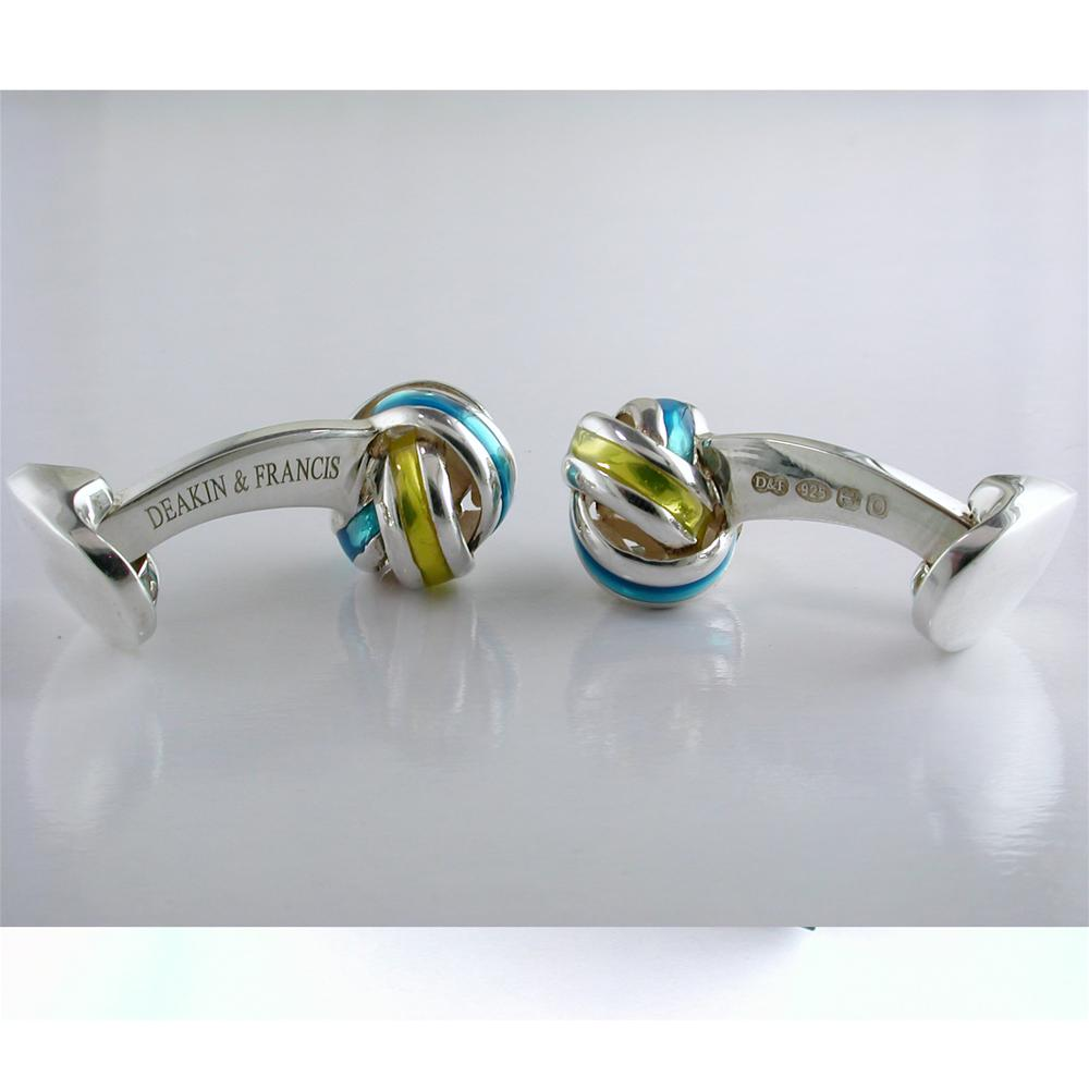 Deakin & Francis Blue & Yellow Enamel Sterling Silver Knot Cufflinks