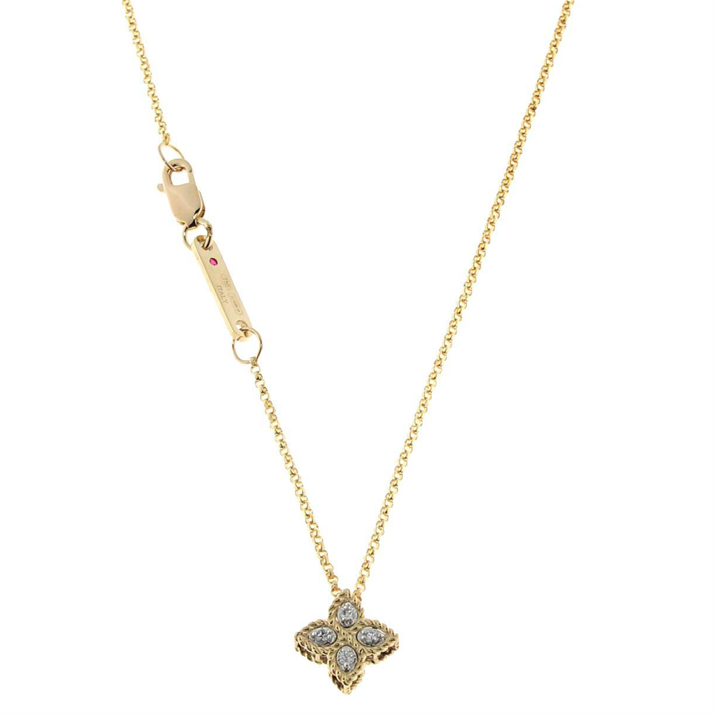 Roberto Coin Princess Flower Diamond Pendant Small 18K Yellow Gold